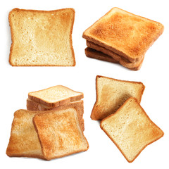 Set of toast bread slices on white background