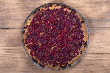 Homemade organic cranberry cake, dessert ready to eat . Cranberry tart. Top view