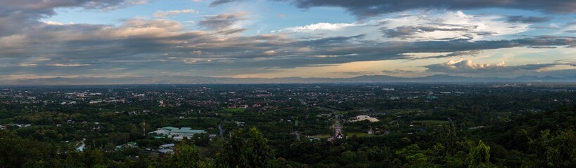 Fototapeta na wymiar Panorama of Chiang mai city view from Wat Phra That Doi Kham temple