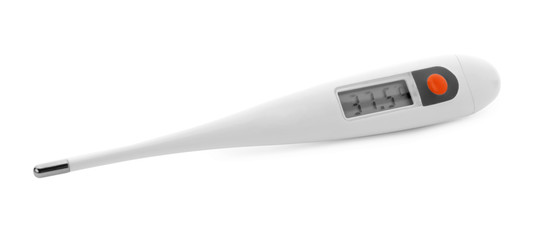 Digital thermometer on white background