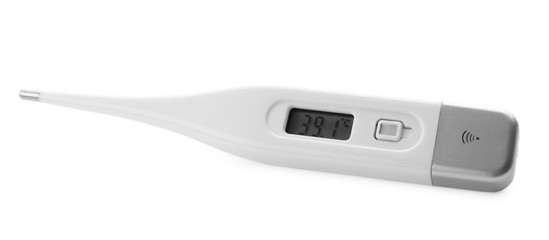 Digital thermometer on white background