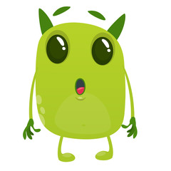 Surpised cartoon green alien monster. Big collection of cute monsters for Halloween. Vector illustration.