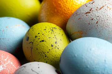 Happy easter! Easter eggs on wooden background