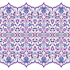 Fototapeta premium Seamless arabic patterns for border. Repeated oriental motif for fabric or paper design. Violet pattern on a white background.