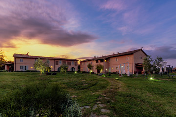 Spectacular sunset on the country resort in the Tuscan countryside, Pontedera, Pisa, Tuscany, Italy