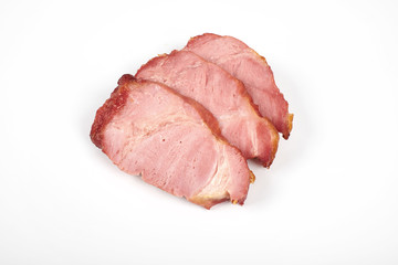roasted pork slices isolated on white background