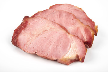 roasted pork slices isolated on white background