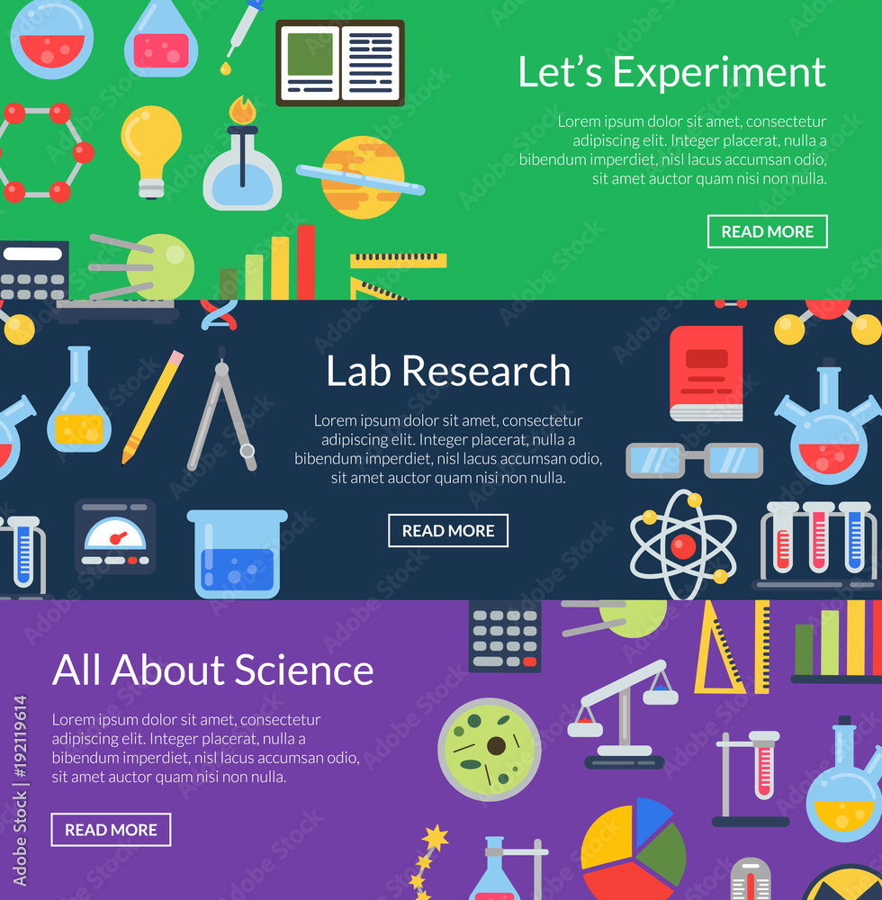Poster vector web banner templates with flat style science icons