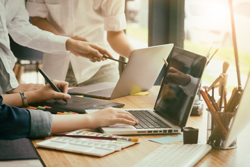 Fototapeta premium Business working with startup concept, group of people analysis data and meeting in modern office.