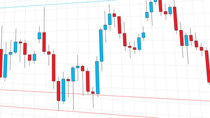 Stock exchange market candlestick chart vector illustration. Blue and red japanese candle bars graph graphic design.