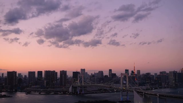 大都会　東京　日没から夜景　タイムラプス
