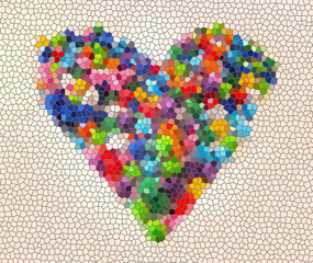 Illustration of a super colorful heart as mosaic form