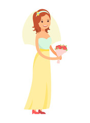 Happy Bride Isolated on White Vector Illustration