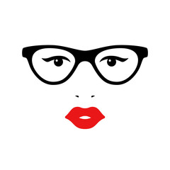 Retro lady with glasses. Woman face. Boutique concept. Vector