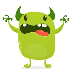 Angry cartoon green monster. Big collection of cute monsters for Halloween. Vector illustration.