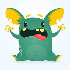 Angry cartoon blue monster. Big collection of cute monsters for Halloween. Vector illustration.