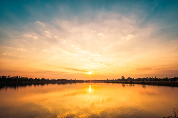 Sunset at the lake landscape