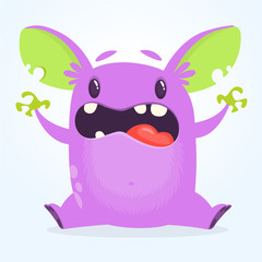 Angry cartoon  monster with big ears. Halloween vector illustration.