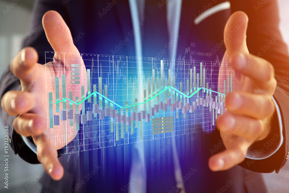 Poster 3d render stock exchange trading data information display on a futuristic interface