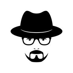 Man face with glasses, beard and hat. Photo props. Vector