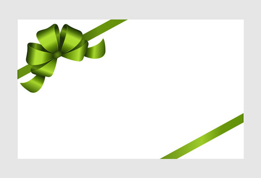 Decorative green bow with  green ribbons isolated on white. Vector green gift bow with  ribbon for page decor. 