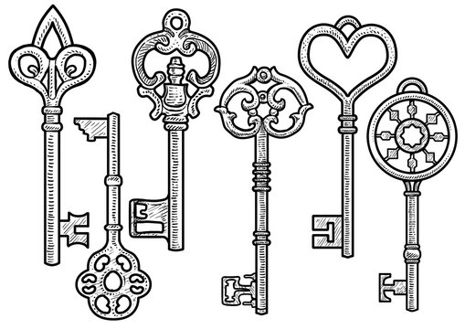 Antique Metal Key Sketch. Royal Old Deco Graphic by vectortatu · Creative  Fabrica