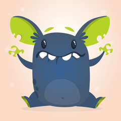Cute happy cartoon monster with big ears. Halloween vector illustration.