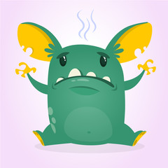 Angry cartoon troll monster. Big collection of cute monsters for Halloween. Vector illustration.