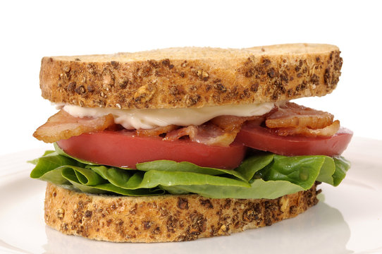 BLT sandwich on white background