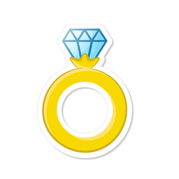 Engagement gold ring with a diamond. Decoration for greeting cards, prints for clothes, infographics. Vector illustration in flat style