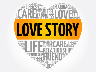 Love Story word cloud collage, heart concept background