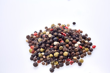 Shichimi pepper in Wooden spoon on white background,Blend of spices
