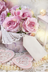 romantic love decoration in shabby chic style for wedding or valentines