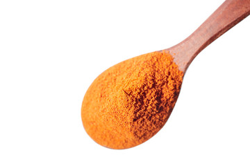 Shichimi pepper in Wooden spoon on white background,Blend of spices