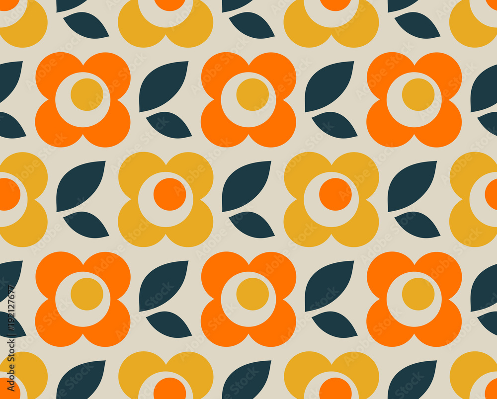 Poster seamless retro pattern with flowers and leaves