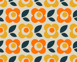 seamless retro pattern with flowers and leaves