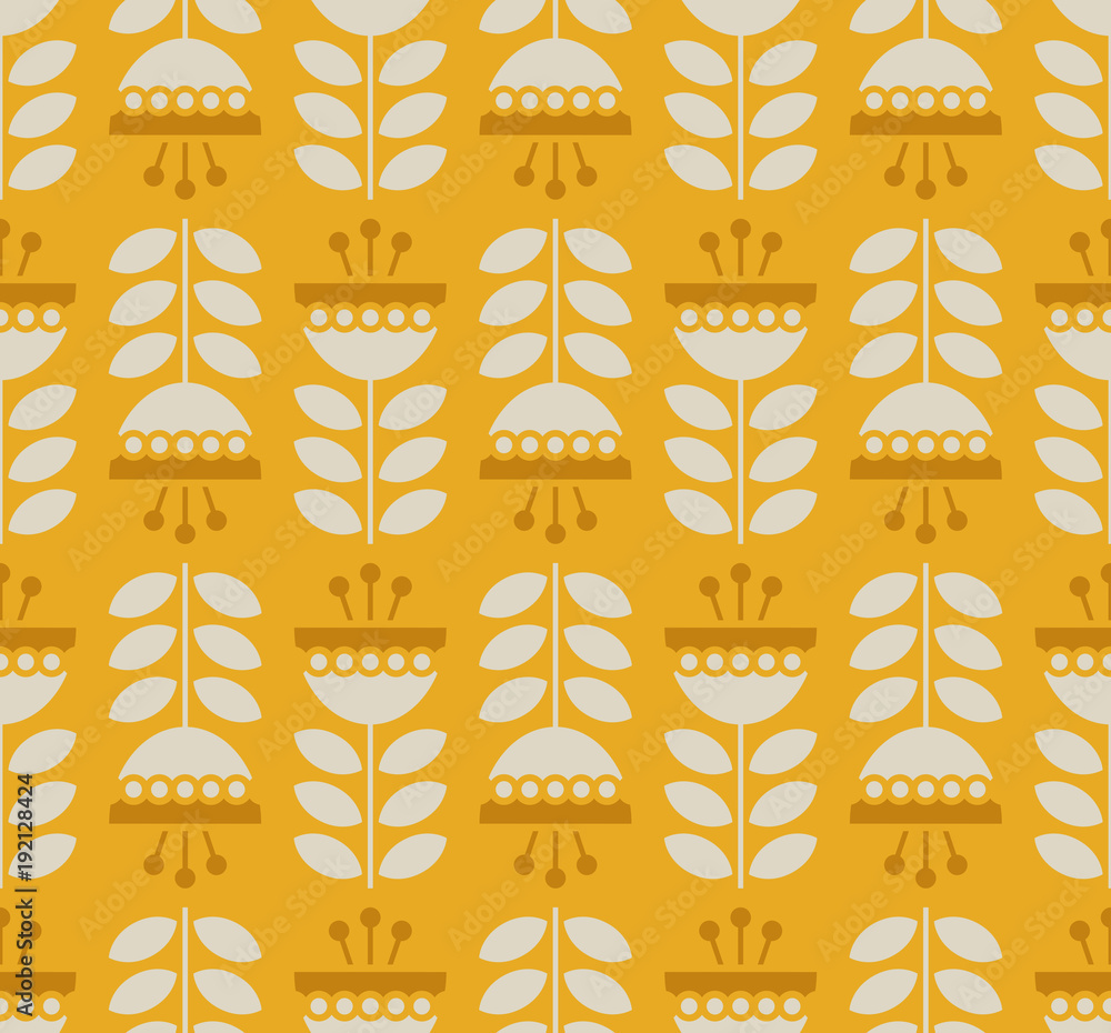 Poster seamless retro pattern with flowers and leaves