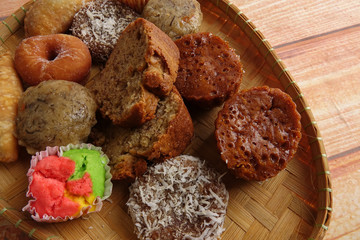 Asian traditional sweet desert on wooden board.