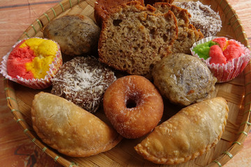 Asian traditional sweet desert on wooden board.