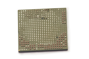 Ball Grid Array (BGA) chips badly desoldered and ruined. Consequences of unskilled repair - pins are fused and flooded with molten solder.