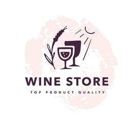 Vector wine alcohol logo set isolated on white background. Hand drawn wine glass, elements, icons. Perfect for restaurant, cafe, catering bars and winery hall insignia banners, symbols etc.