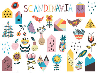 Set of cute scandinavian style elements. Hand drawn vector illustration.
