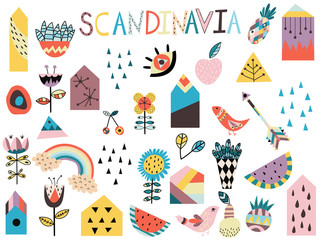 Set of cute scandinavian style elements. Hand drawn vector illustration.   © happiestsim