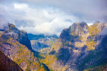 Fototapeta premium Mountain landscape. Gorge between the mountains. The beautiful nature of Norway