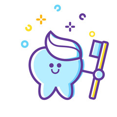 Cartoon character design. White smile, teeth care. Funny tooth 
