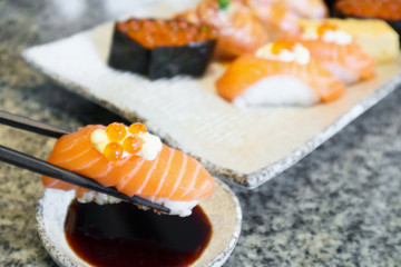 sashimi sushi set on plate Japanese food