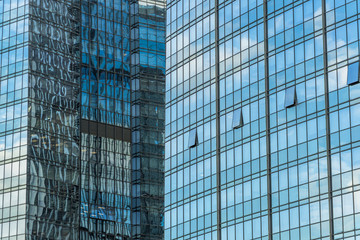 Close-Up of Modern Office Buildings in city of China.