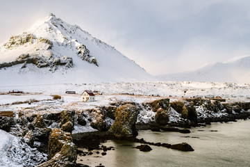 arnastapi fishing town on winter season, iceland