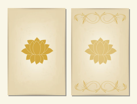 vector cover template in vintage style with symbol of Lily and Lotus. for poster design, menu, album, ticket and others