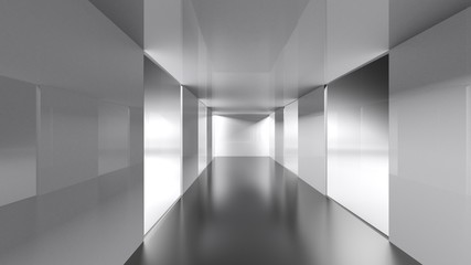 Conceptual corridor with wide windows - 3D rendering